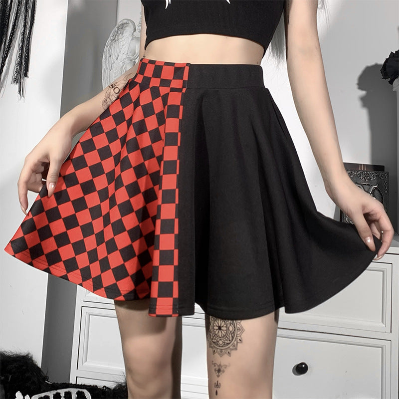 Dark Girl Color Contrast Plaid Stitching Skirt Sexy High Waist Skirt Dark Girl Color Contrast Plaid Stitching Skirt Sexy High Waist Skirt